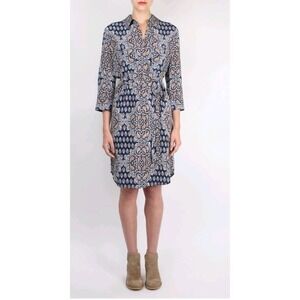 L'AGENCE Silk Stella Short Shirt Dress XS Paisley Blue ASO Claire Modern Family
